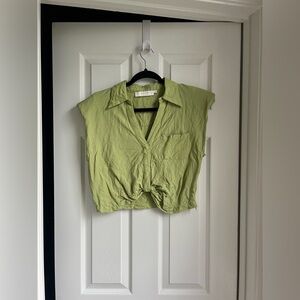 Astr Light Green Button Down Cropped Shirt